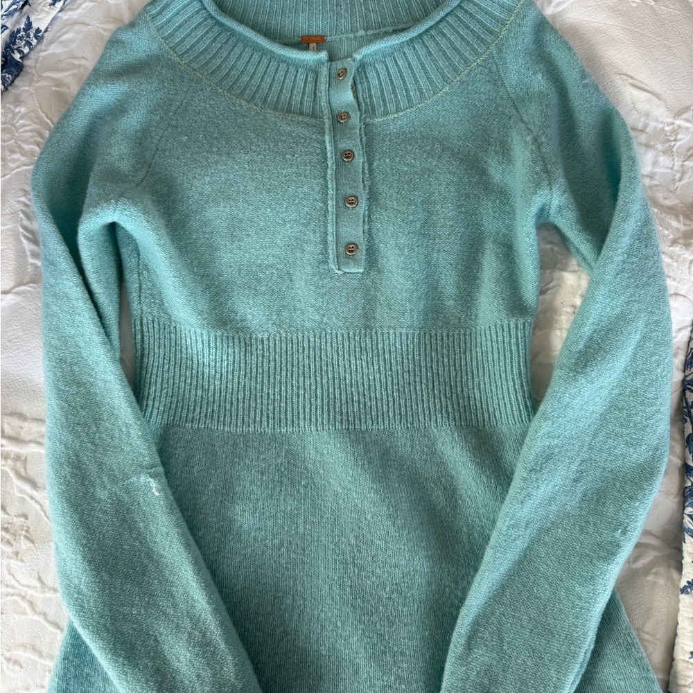 Free People Mint Green Scoop Neck Henley Sweater